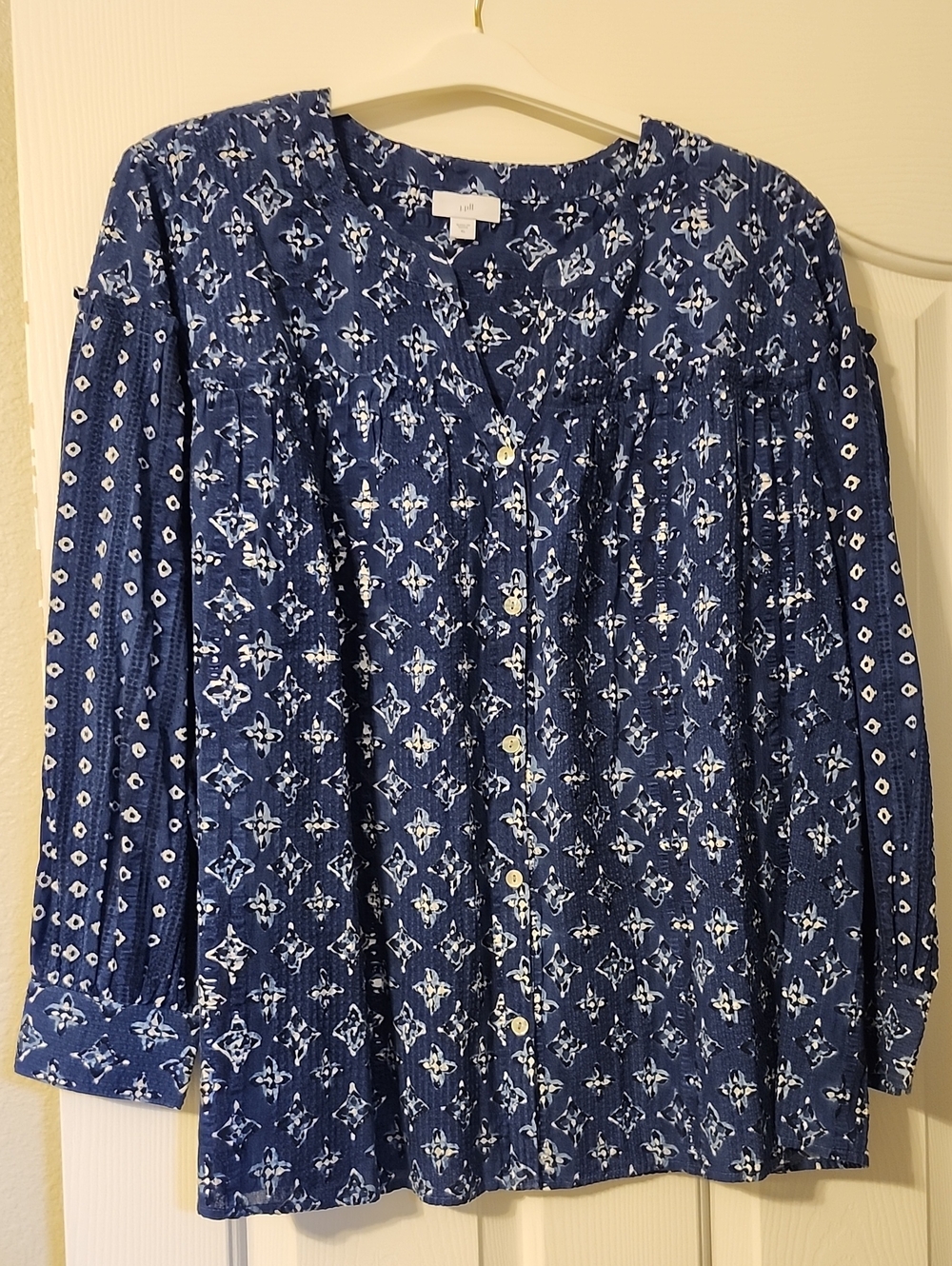 J. Jill Navy Blue Printed Button-Front Women’s Shirt